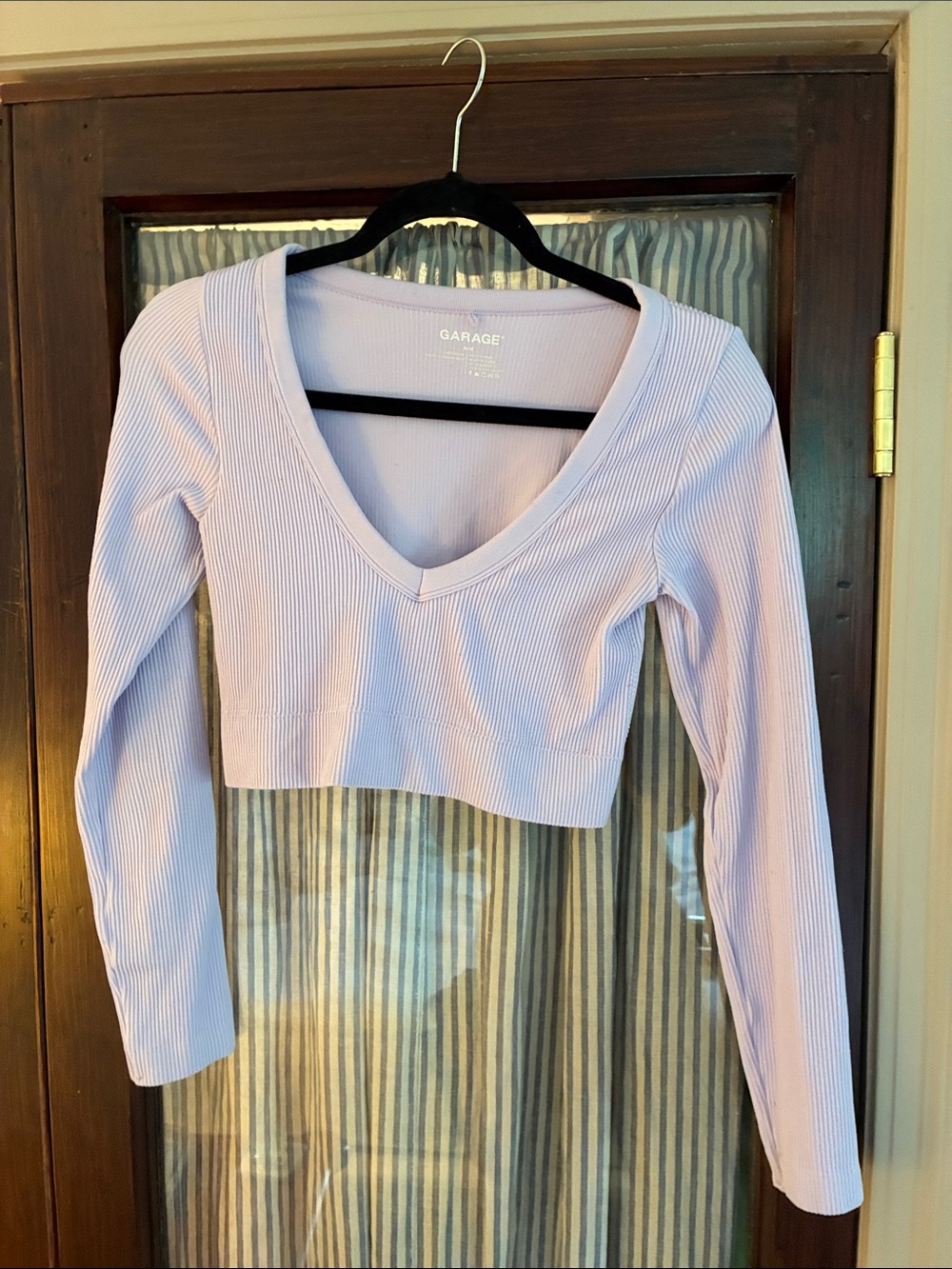 Garage Lavender Ribbed V-Neck Crop Top